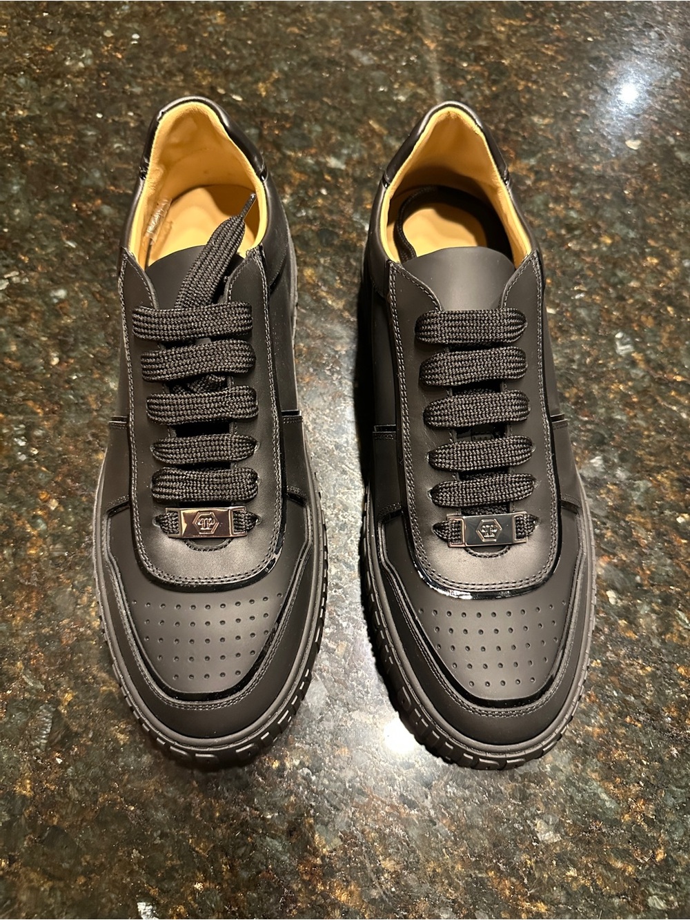 Philipp Plein Black Men’s Leather Sneakers with Gold Lining Size 42